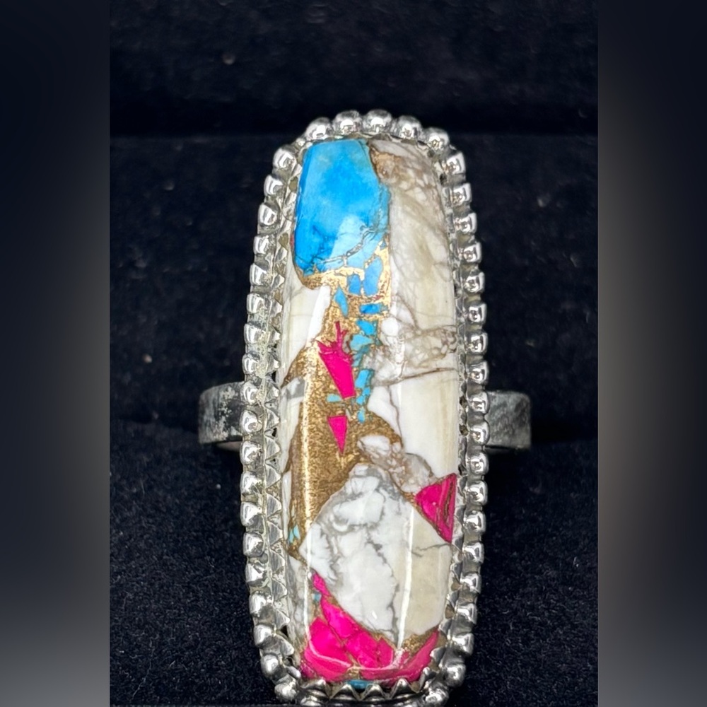 Candy Dahlia Gemstone Inlay Ring – Size 7 NEW!